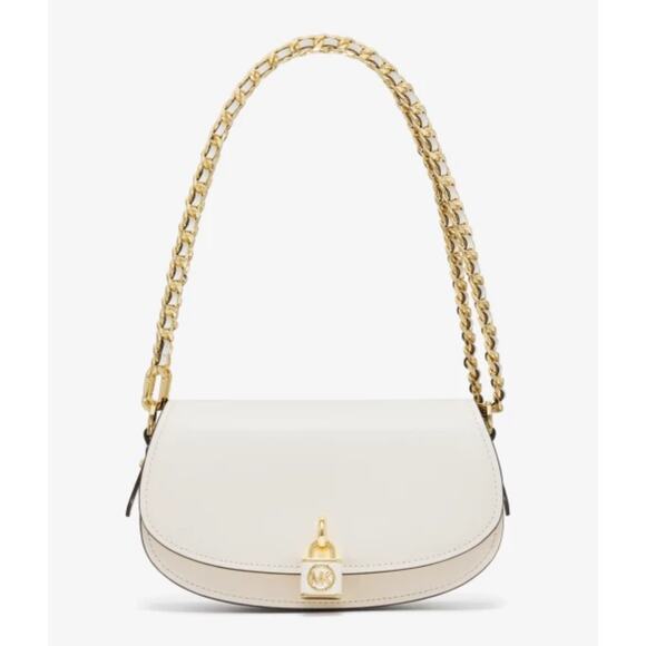 NEW Michael Kors Mila Small Leather Should Bag Optic White (Ret. $328)